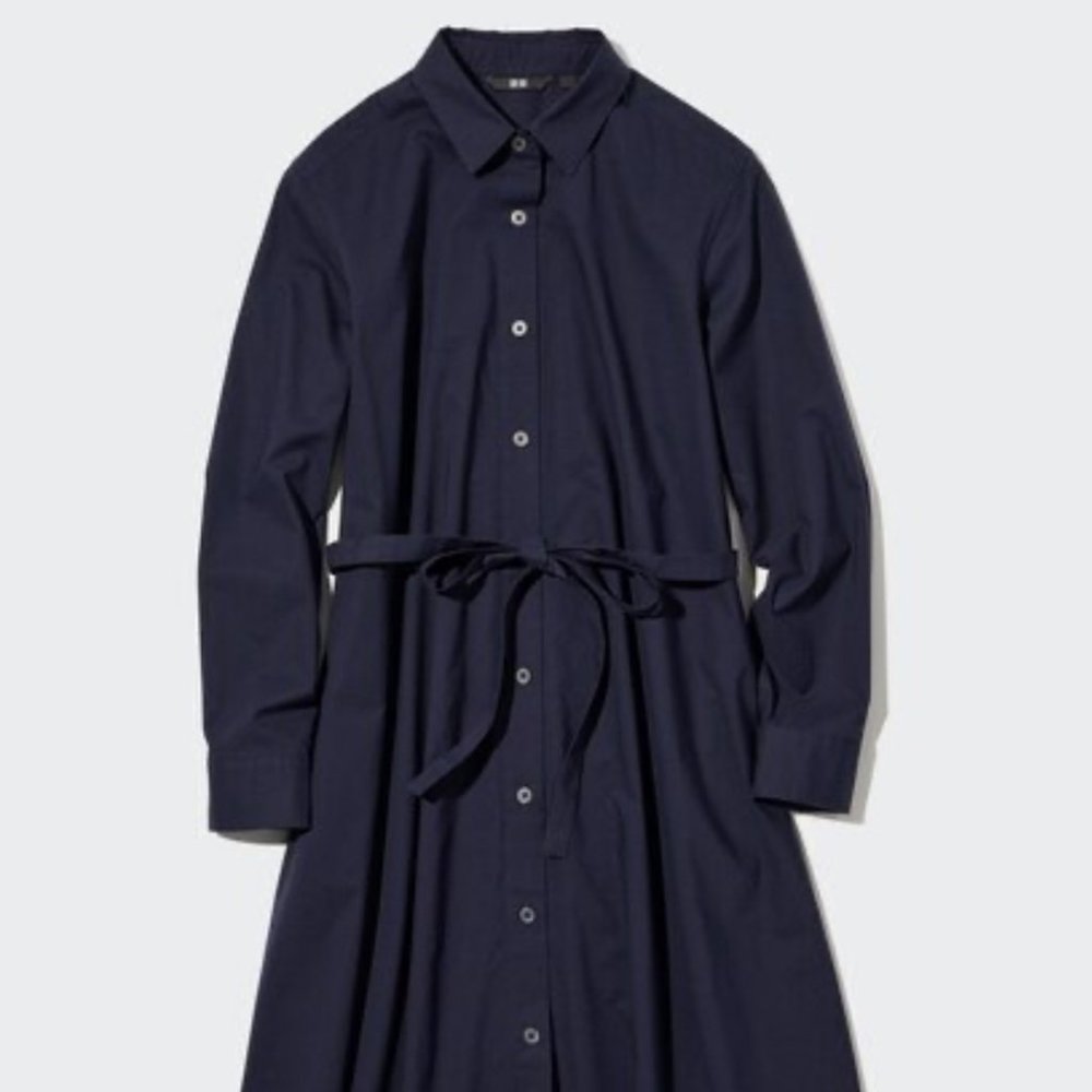 UNIQLO Navy Midi Shirt Dress